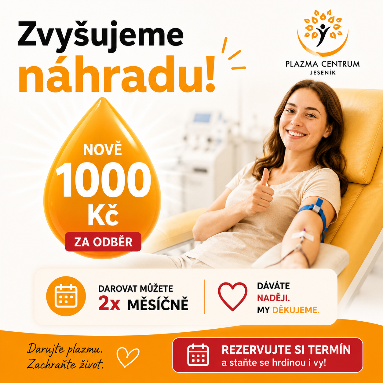 Nově 1000 Kč za odběr pro pravidelné dárce